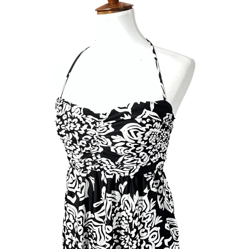Toes on the Nose Women’s Black White Floral Swim Cover Up Dress Medium Boho